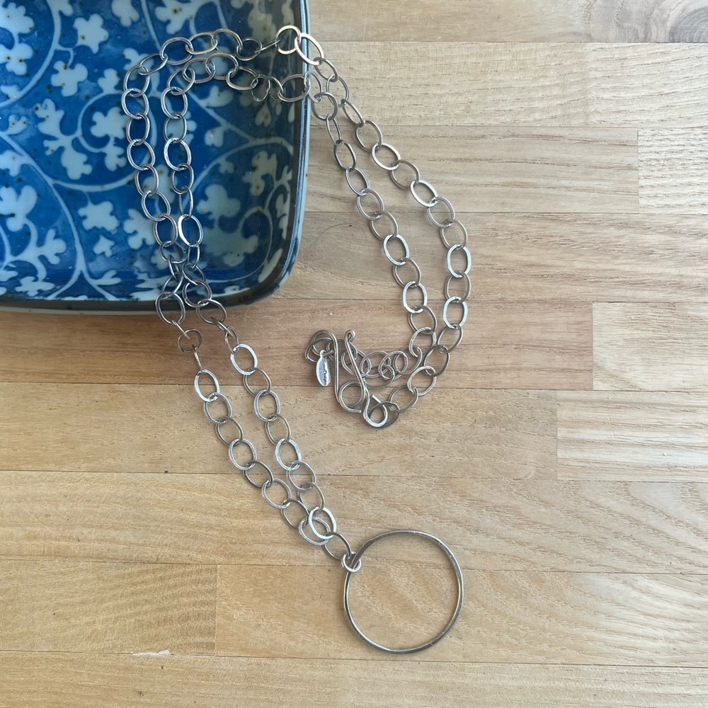 2 sister designs Sterling silver open circle Contemporary chain link necklace